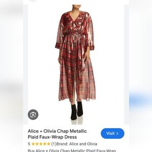 Alice + Olivia Metallic Plaid Faux Wrap Dress size 4